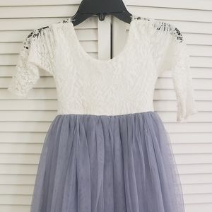 Flower Girl Dress Dusty Blue Lace and Tulle